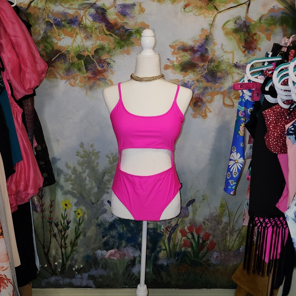 ELECTRIC PINK Monokini with Laced Back Detail
